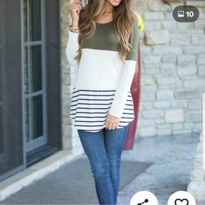 NWOT Olive green and white shirt